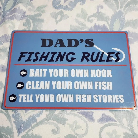🔥 NEW Dad's Fishing Rules Metal Tin Sign Wall Mounted - Picture 2 of 5